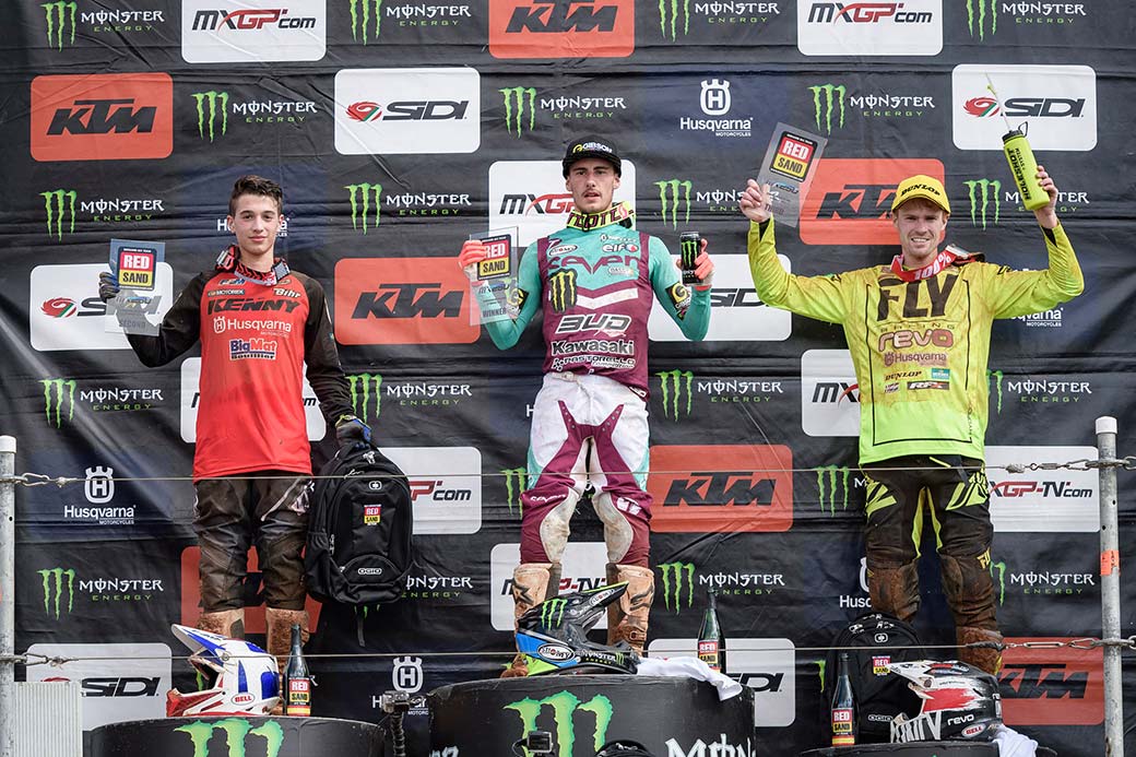 Mel Pocock EMX250 Redsand podium 2018