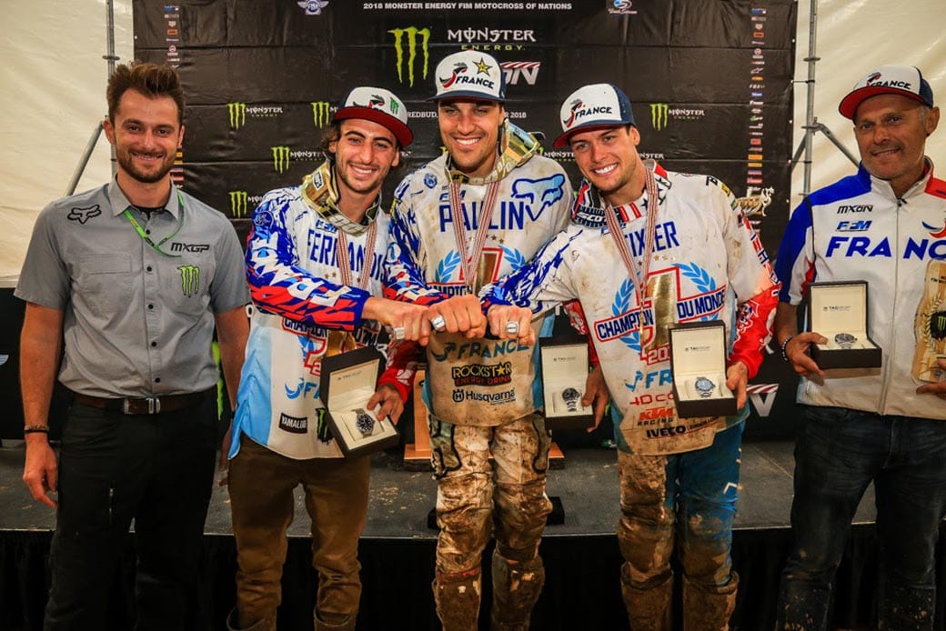 2018 MXoN Team France's Team France, Gautier Paulin, Dylan Ferrandis, and Jordi Tixier