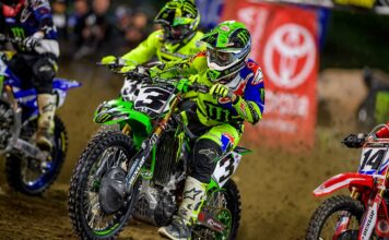 Eli Tomac returns in impressive style as Monster Energy Kawasaki crowned at Angel Stadium Eli Tomac AMA Supercross Anaheim 2 2018