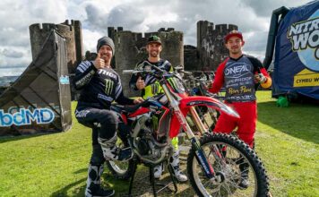 Watch: World’s first synchronised, double backflip at stunning Welsh castle