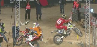 Taddy Blazusiak and Colton Haaker crash at SuperEnduro Spain