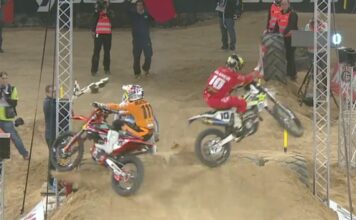 Taddy Blazusiak and Colton Haaker crash at SuperEnduro Spain