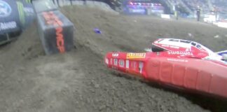 TomTom Helmet Cam: Adam Chatfield takes a huge hit from Cedric Soubeyras – Belfast AX t-bone