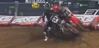 VIDEO: Dylan Ferrandis takes out Justin Hill at Paris Supercross 2019
