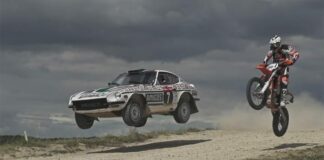 Video: KTM 450 EXC v Datsun 240Z rally car