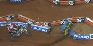 Video: Mike Alessi t-bones Broc Tickle during 2014 Atlanta supercross heat race