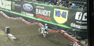 Watch Cedric Soubeyras t-bone Adam Chatfield at Monster Energy Arenacross in Belfast