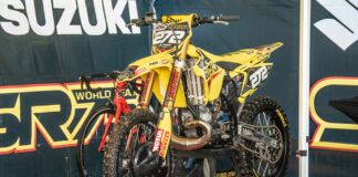 Bradshaw races a 17 year old RM250 at the Revo MXGB Championship